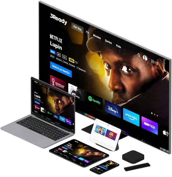 Television, tablet and phone showing entertainment